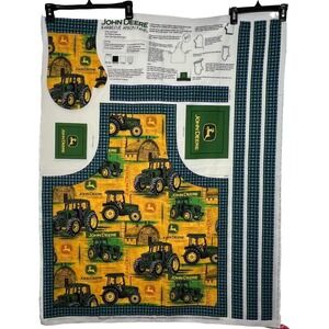 Cut N Sew Panel  John Deere BBQ Apron Oven Mitt and Towel‎ Applique Uncut NEW